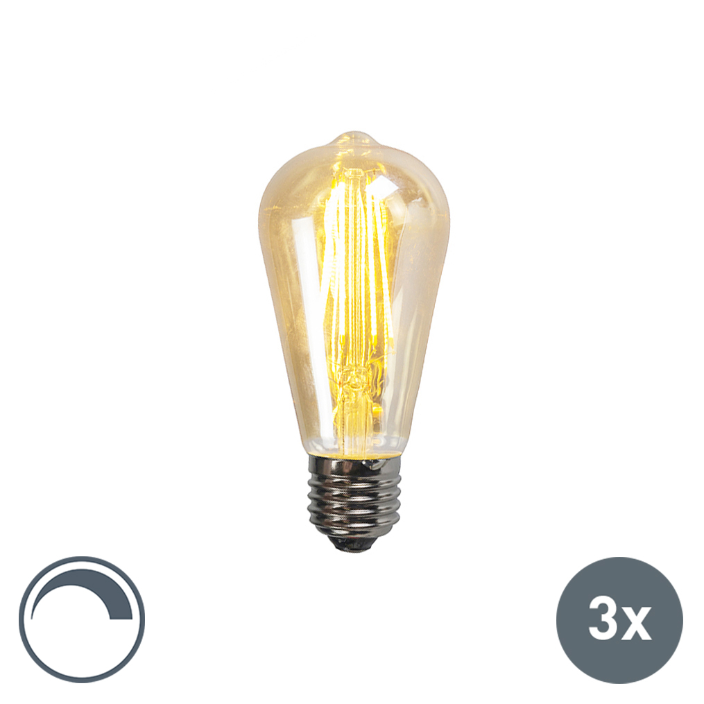 Vintage Led Lamp E27 Verlichting Lampen Filament Led Lamp St64 5w 2200k Goud Dimbaar Set Van 3