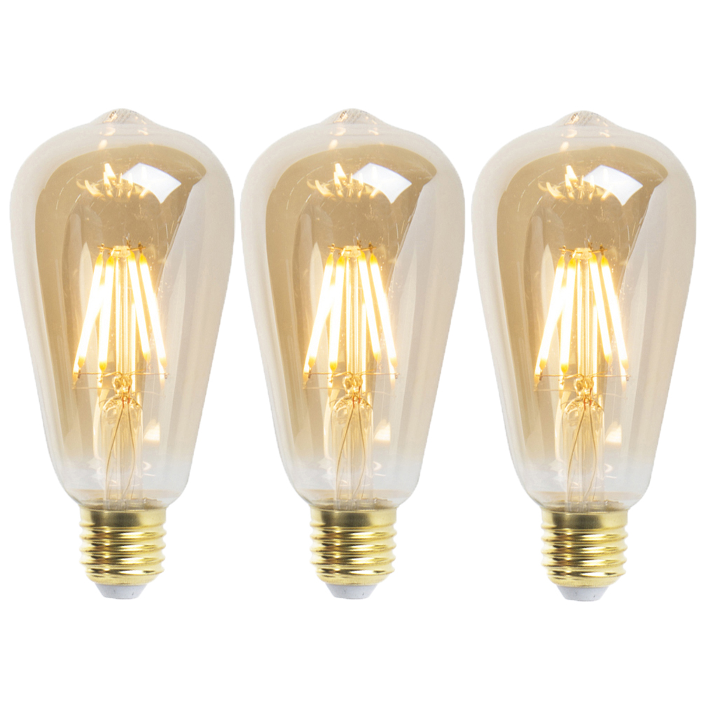 Set van 3 E27 dimbare LED filament lampen ST64 360 lumen 2200K