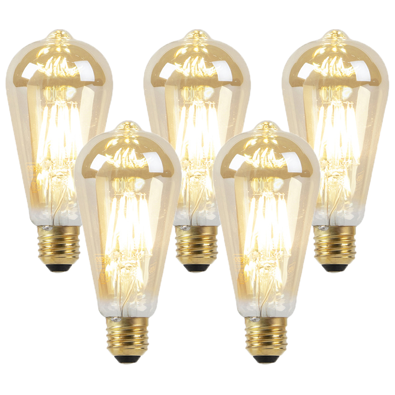 Set van 5 E27 LED lampen 8W 2000-2600K dim to warm goldline filament