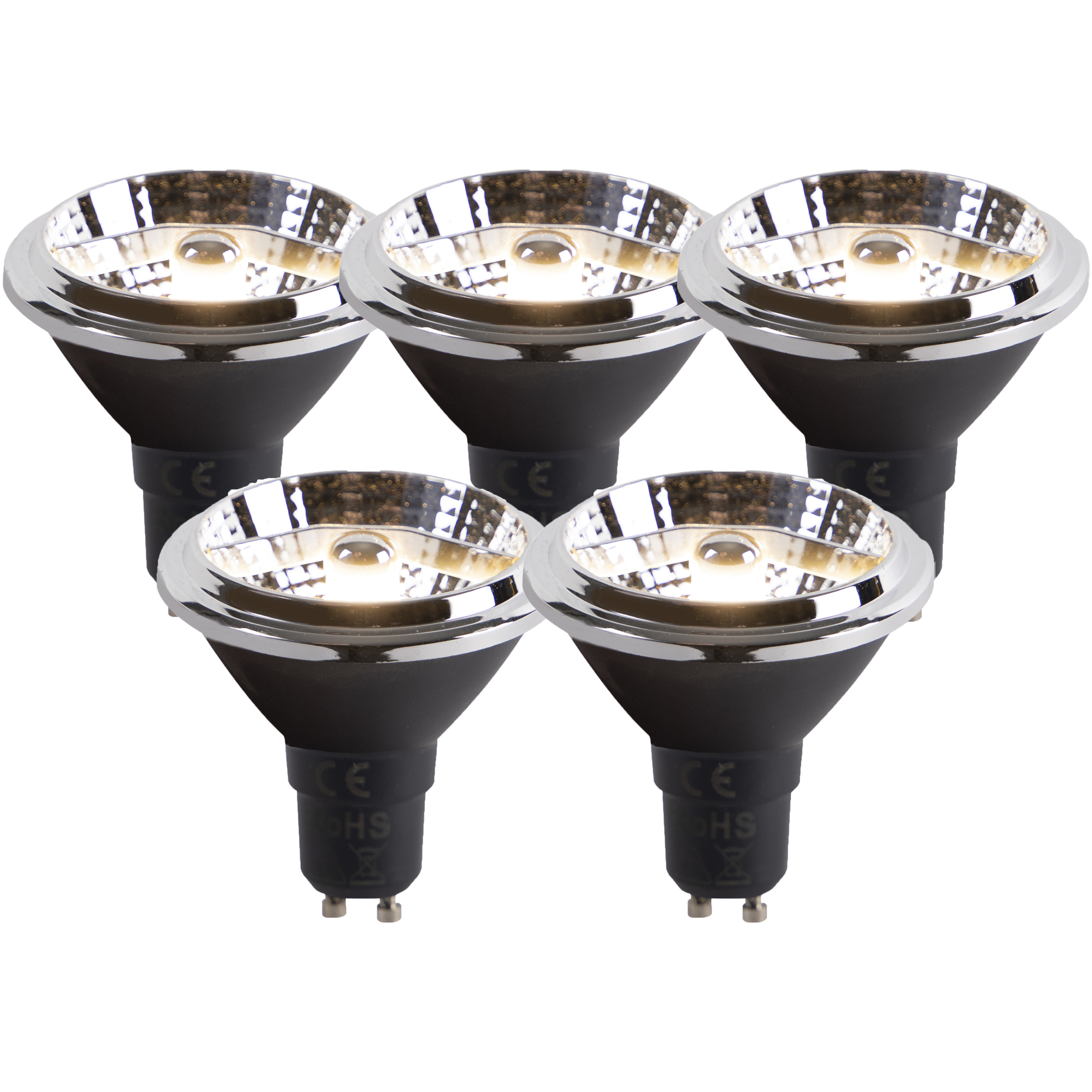 Set van 5 LED lampen AR70 GU10 6W 2000K-3000K dim to warm