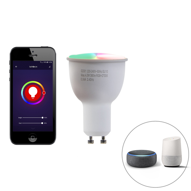 Smart GU10 dimbare LED lamp 5W 300 lm RGB+2200-4000K Smart GU10 dimbare LED lamp 5W 300 lm RGB+2200-4000K