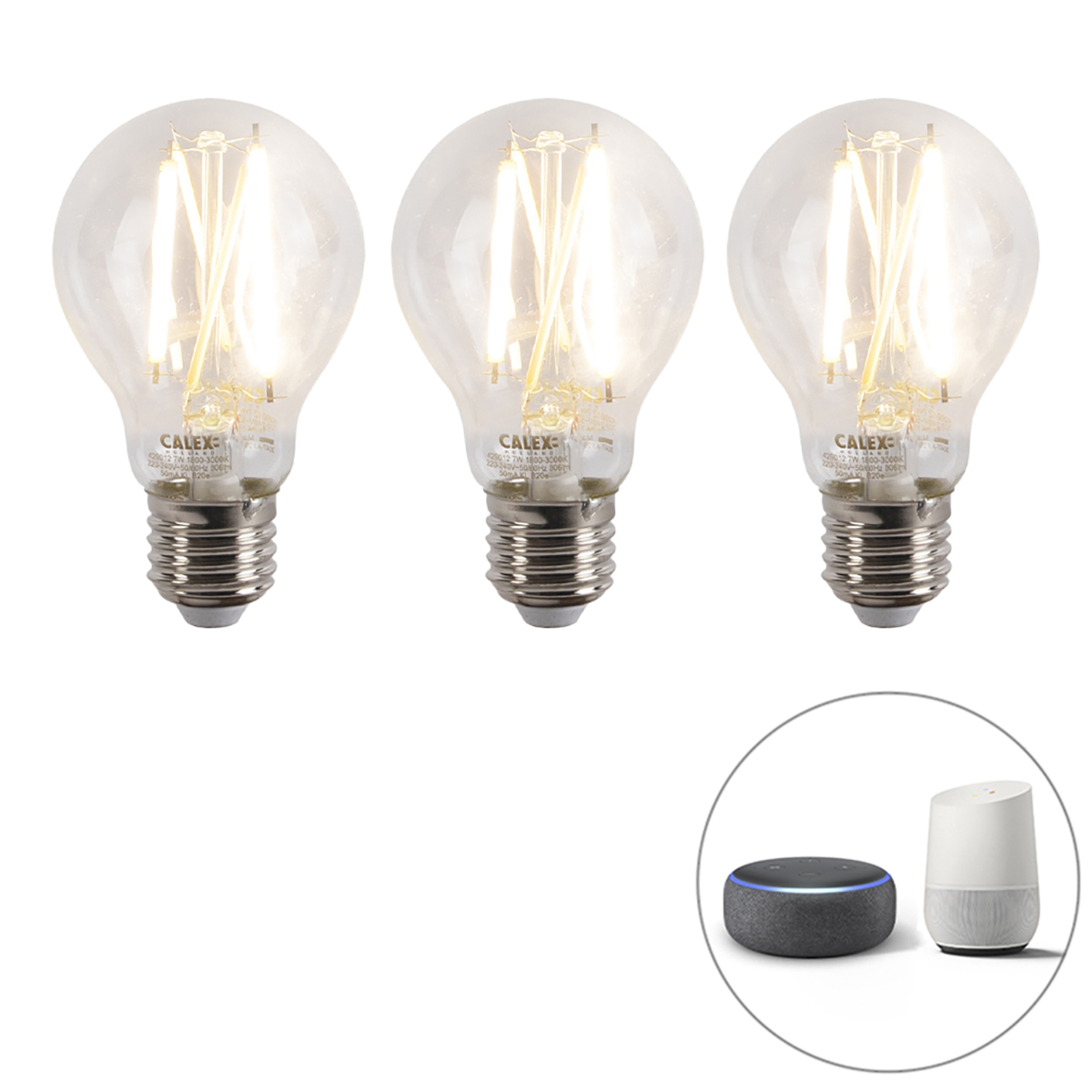 E-shop Sada 3 smart E27 stmievateľných LED svietidiel A60 7W 806 lm 1800-3000K