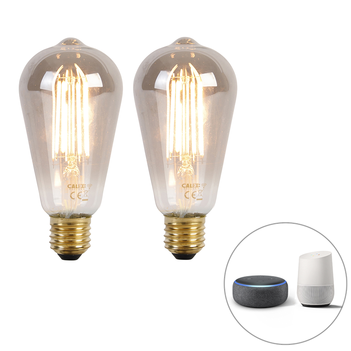 Sada 2 inteligentných LED žiaroviek E27 ST64 dymové 7W 400lm 1800K