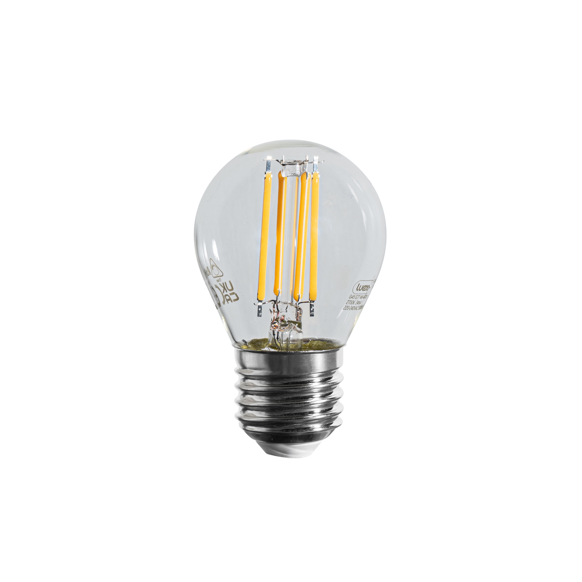 Bombilla LED E27 regulable de filamento G45 transparente 4W 470 lm 2700K