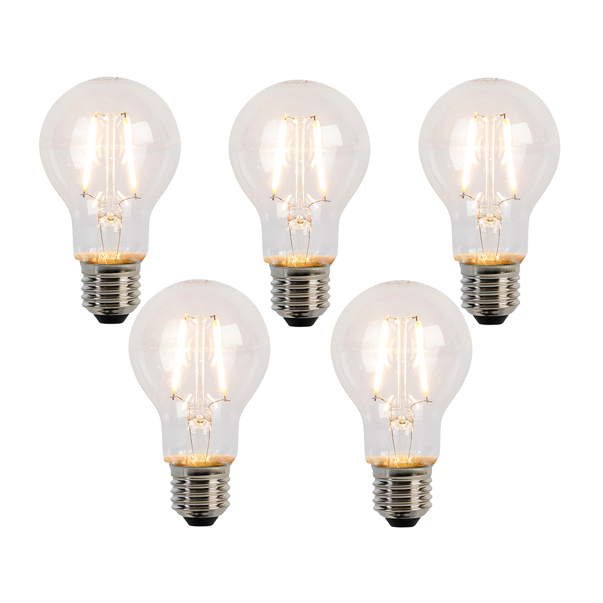 5 db E27 LED izzószál izzó A60 2W 210lm 2200K szett
