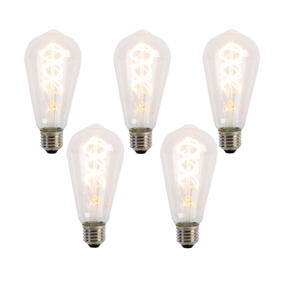 Set de 5 becuri LED cu filament spiralat E27 ST64 5W 400 lm 2200K