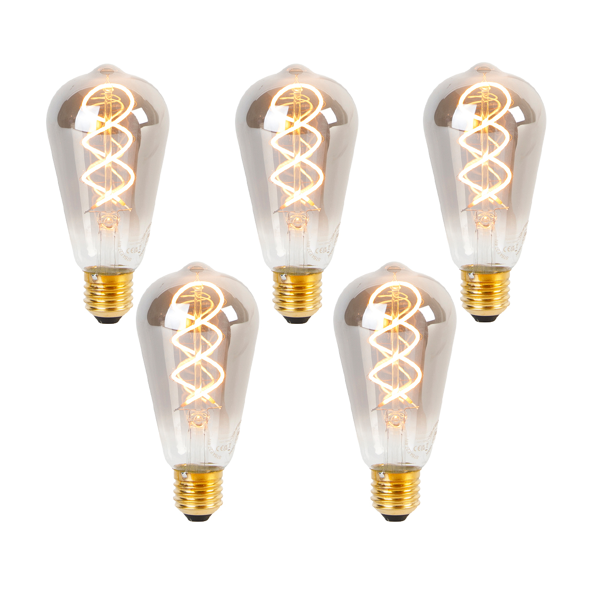 Sada 5 stmievateľných LED žiaroviek E27 so skrúteným vláknom ST64 dymové 120 lm 1800 K