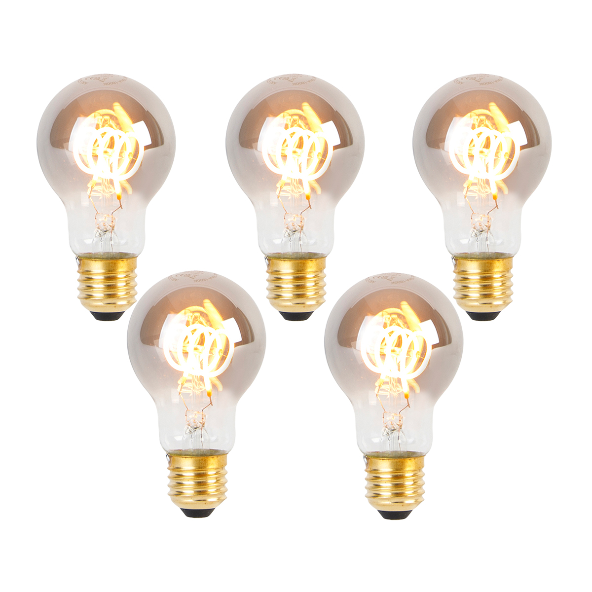 Set de 5 becuri spirale LED E27 A60 fumurii 4W 120 lm 1800K