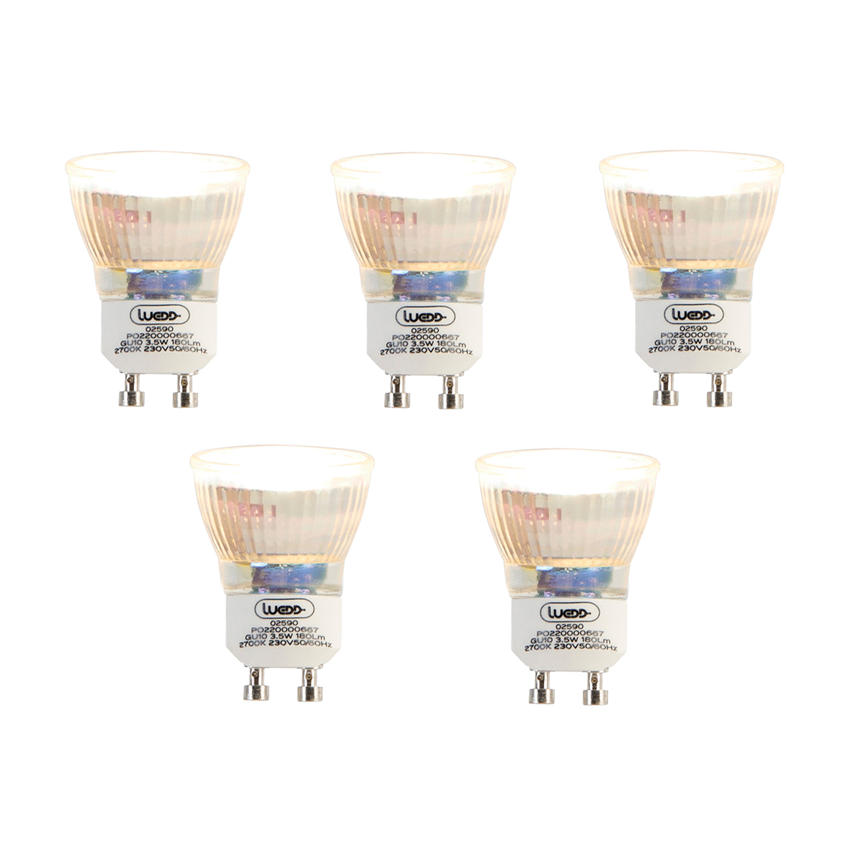 Set de 5 becuri LED GU10 35mm 3.5W 180 lm 2700K