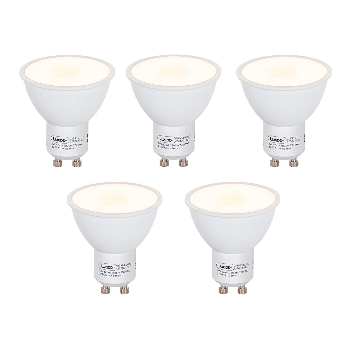 Sada 5 LED žiaroviek GU10 so senzorom súmraku 5W 380lm 2700K Sada 5 LED žiaroviek GU10 so senzorom súmraku 5W 380lm 2700K