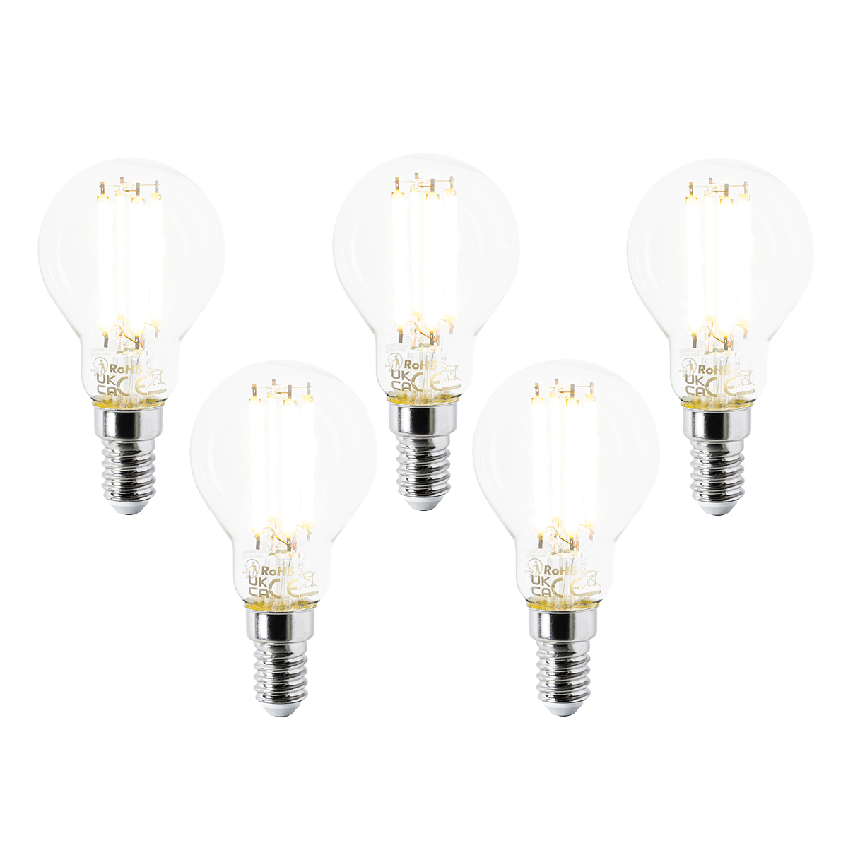 Set de 5 becuri LED E14 P45 transparente 2.2W 470lm 2700K