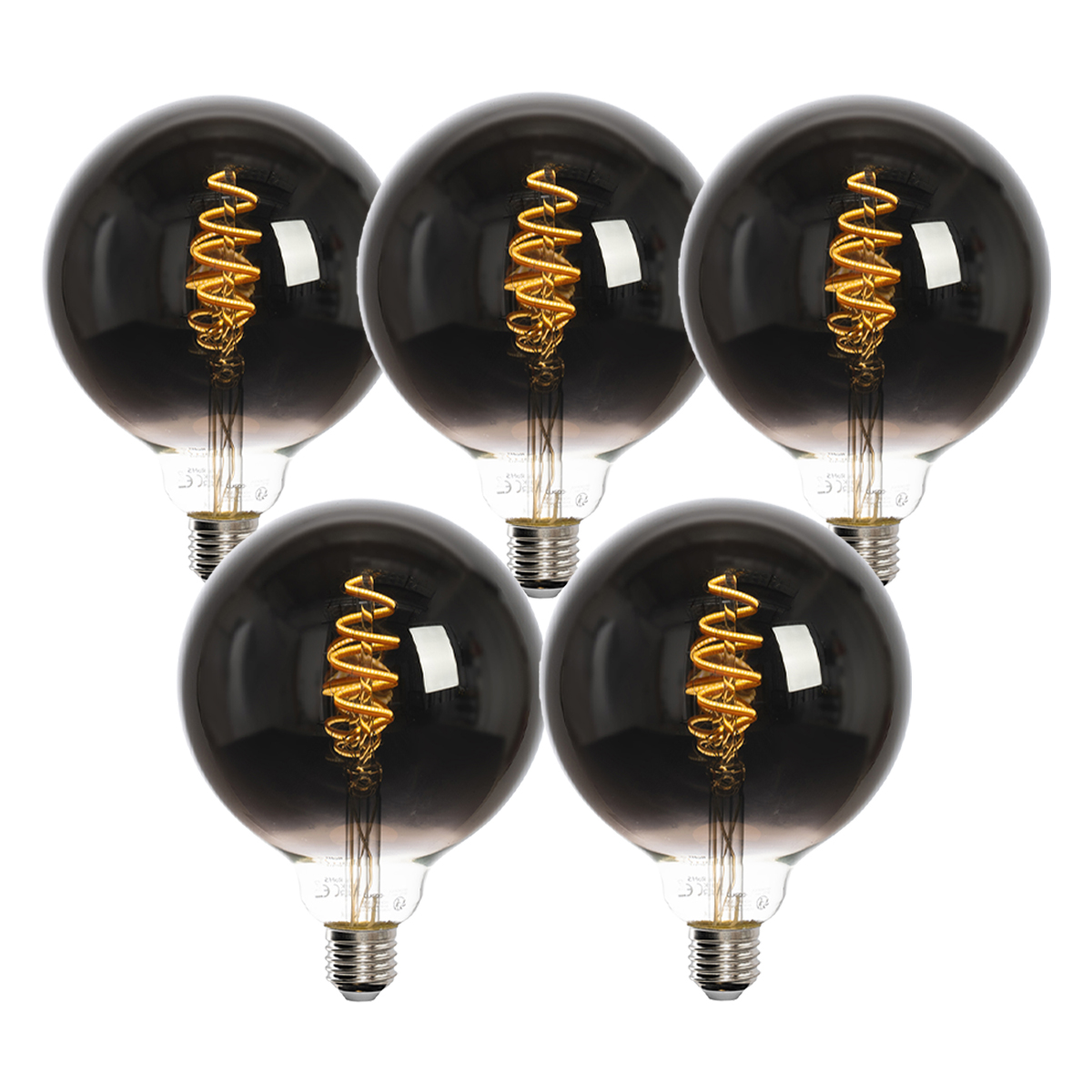 Sada 5 inteligentných LED žiaroviek E27 G125 čierne 4W 60lm 1800-3000K