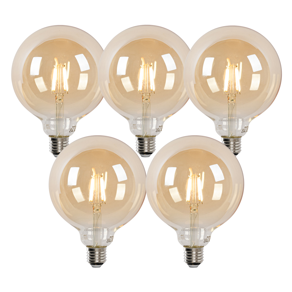 Sada 5 inteligentných LED žiaroviek E27 G125 zlatá 4,9 W 470 lm 1800-4000 K