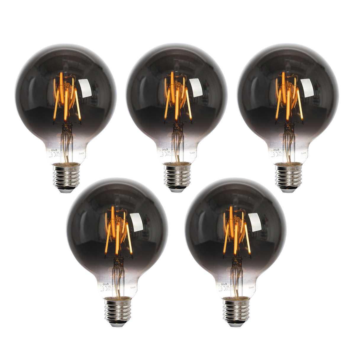 Sada 5 inteligentných LED žiaroviek E27 G95 dymové 4W 60lm 1800-3000K