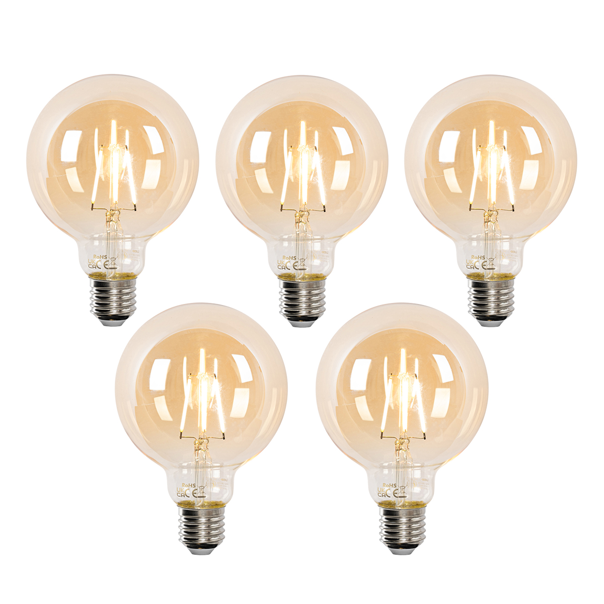 Sada 5 inteligentných LED žiaroviek E27 G95 zlatá 4,9 W 470 lm 1800-4000 K