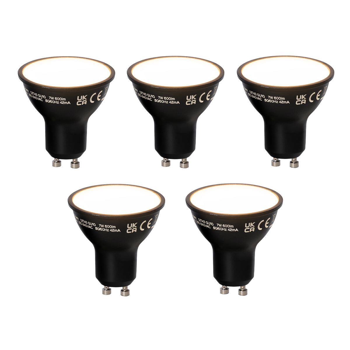 Sada 5 ks Smart GU10 stmievateľné LED svietidlo čierne 7W 600 lm 3000K