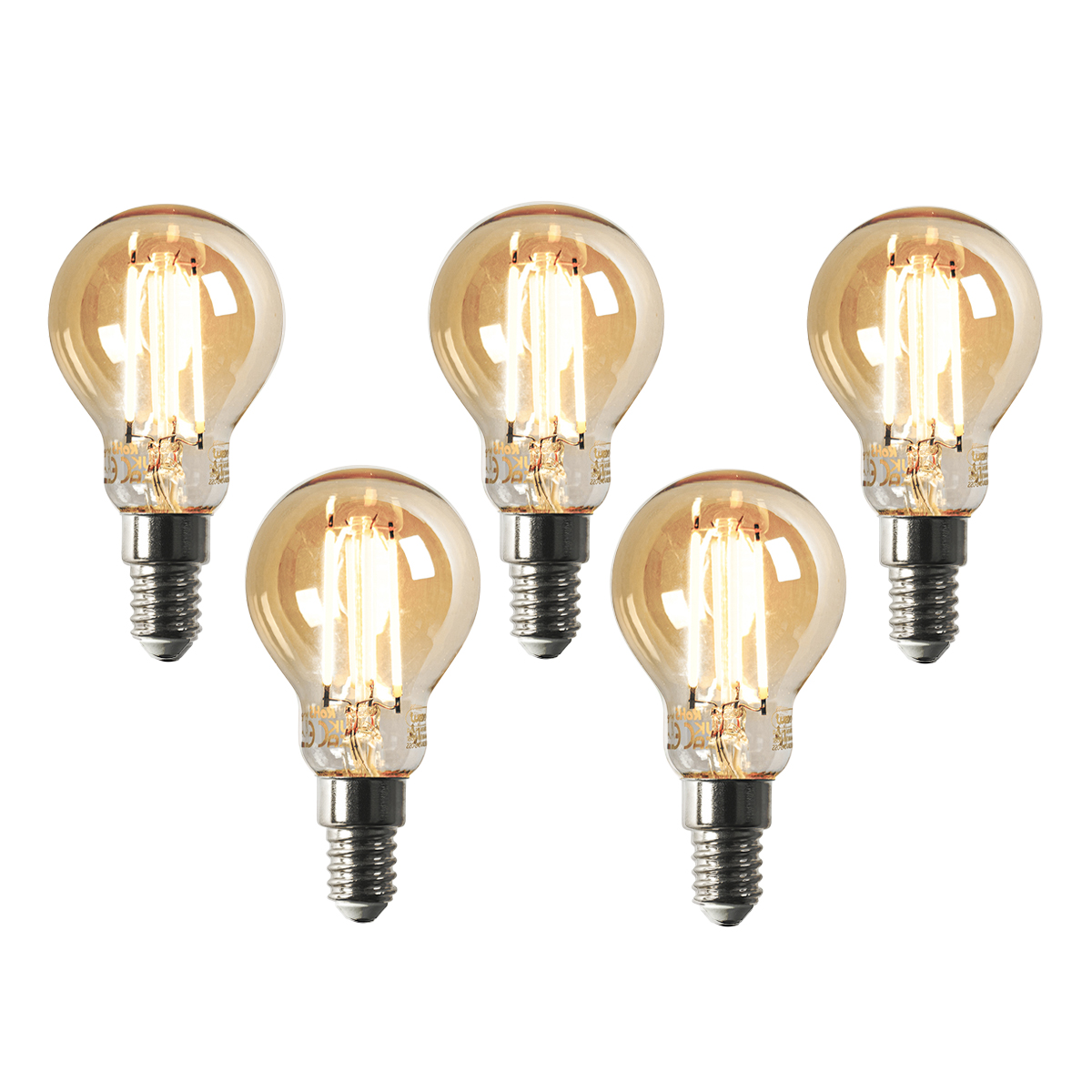 5 db Smart E14 szabályozható Kelvin LED lámpában P45 goldline 4,9W 470 lm 1800-4000K