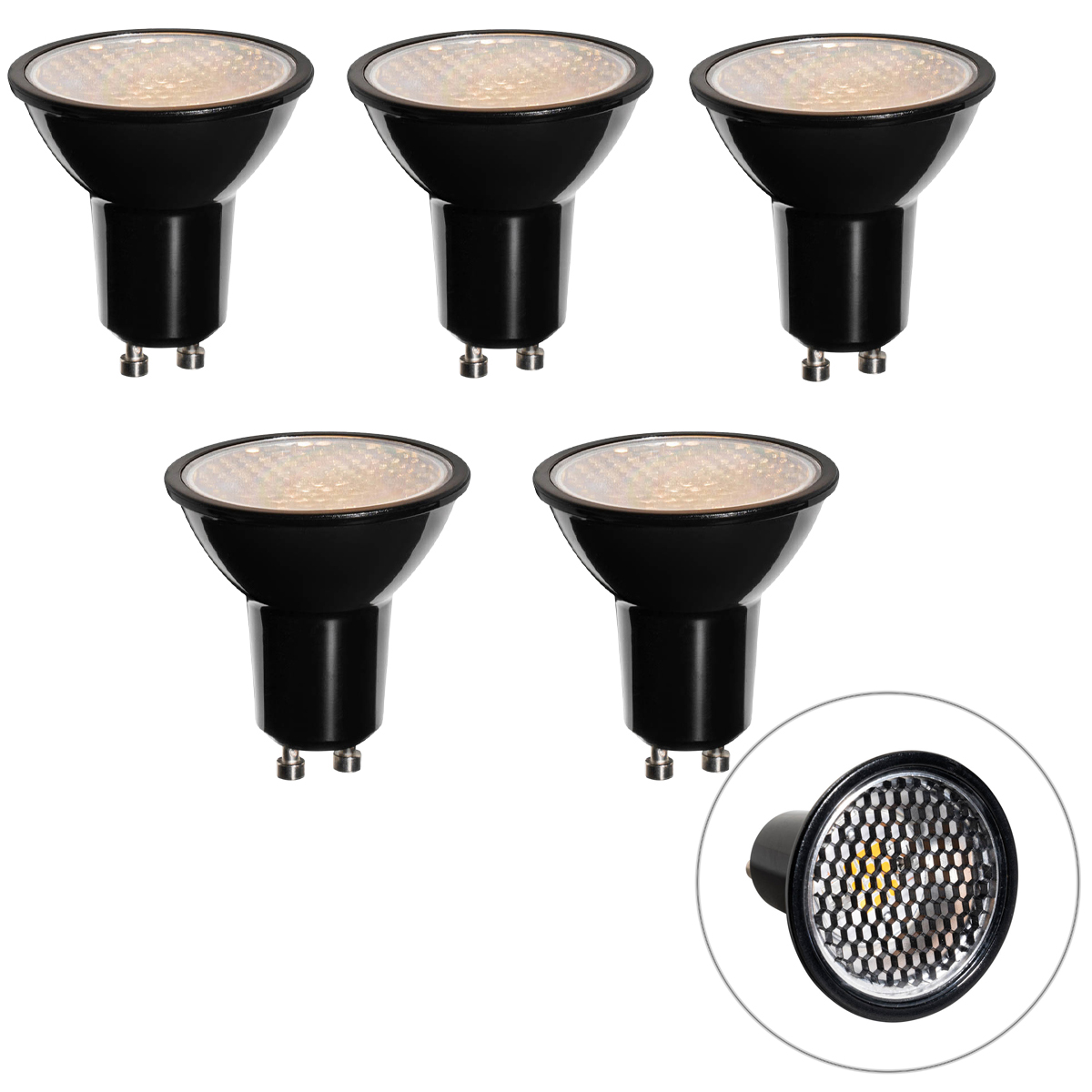 5 darabos GU10 dimmelhető LED izzókészlet 50 mm méhsejt mintával 6W 400 lm 3000K
