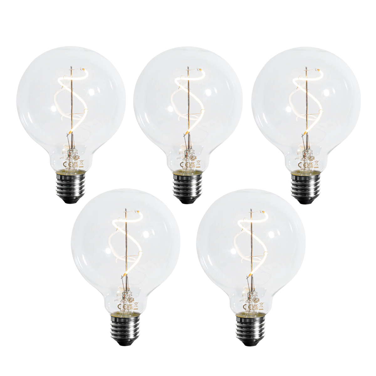 Sada 5 ks Stmievateľná LED žiarovka E27 so špirálovým vláknom G95 4W 270lm 2700K