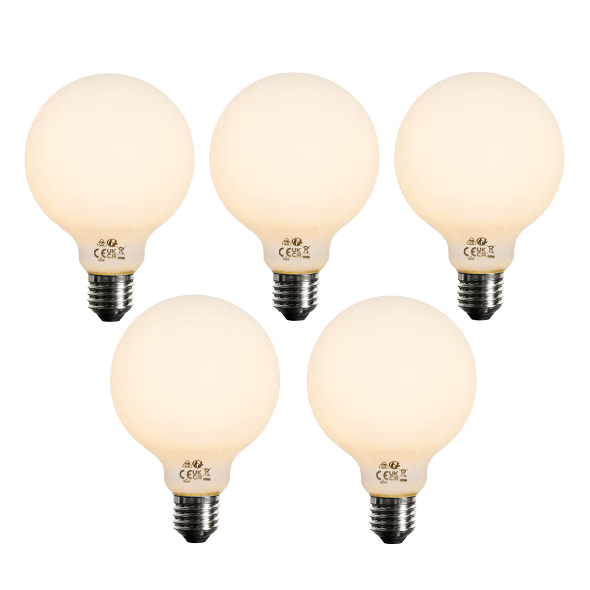 Sada 5 ks Stmievateľná LED žiarovka E27 opálové sklo G95 5W 450lm 2200K