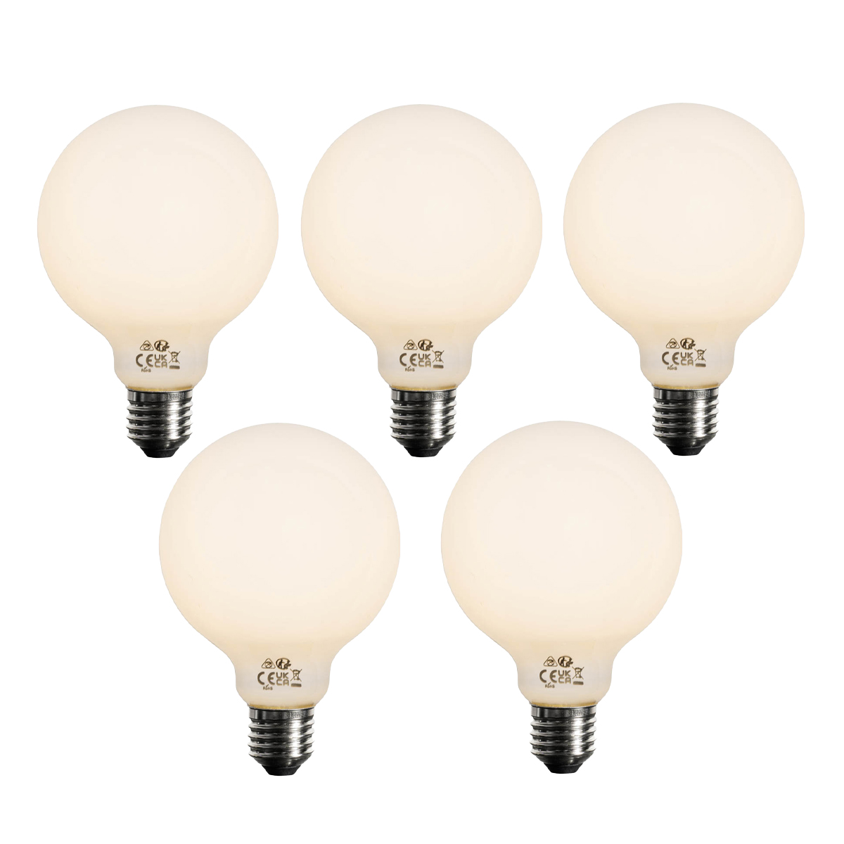 Sada 5 ks Stmievateľná LED žiarovka E27 opálové sklo G95 5W 450lm 2700K