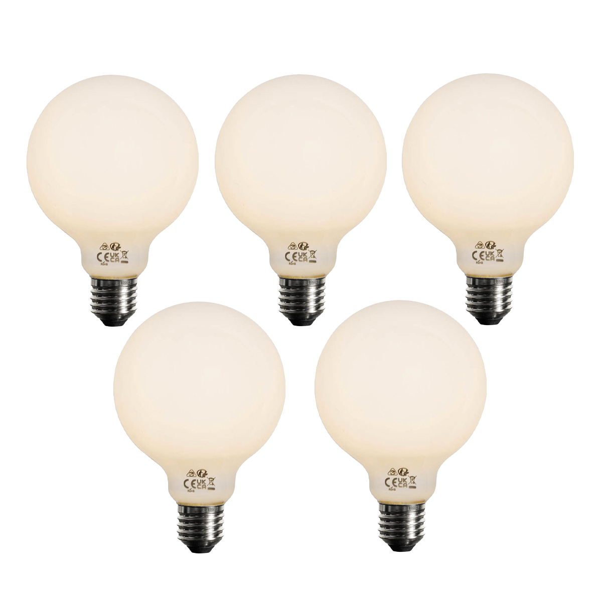 Sada 5 ks E27 3-stupňová stmievateľná LED žiarovka opálové sklo G95 4W 450lm 2700K