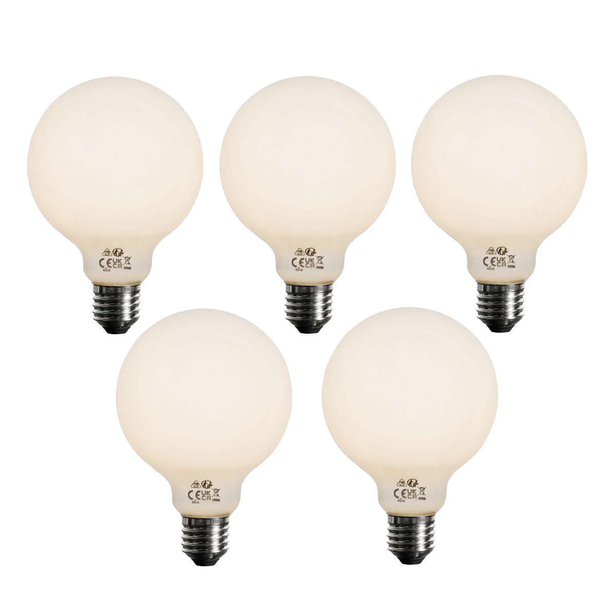 Sada 5 stmievateľných LED žiaroviek E27 opálové G95 5W 450lm 3000K