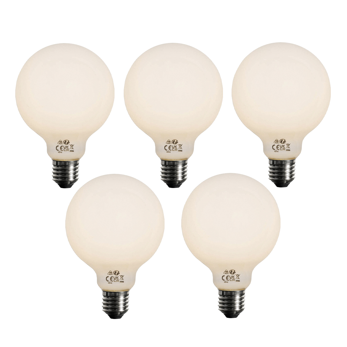 Sada 5 ks E27 3-stupňová stmievateľná LED žiarovka opálové sklo G95 4W 450lm 3000K