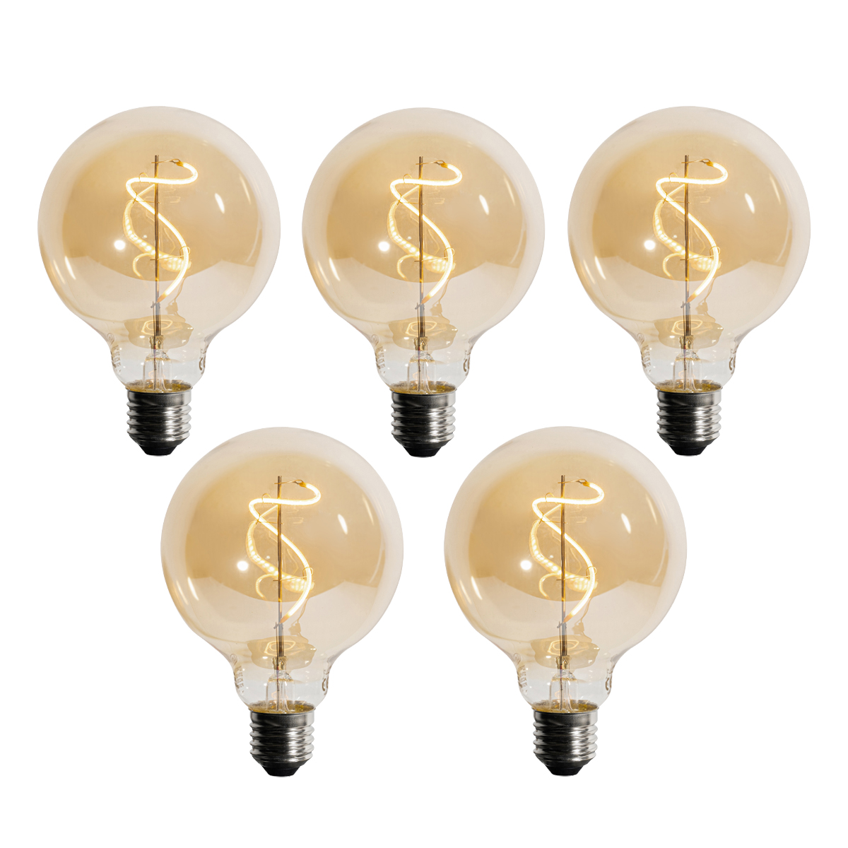 Sada 5 ks E27 Stmievateľná LED žiarovka so špirálovým vláknom G95 4W 270lm 2200K