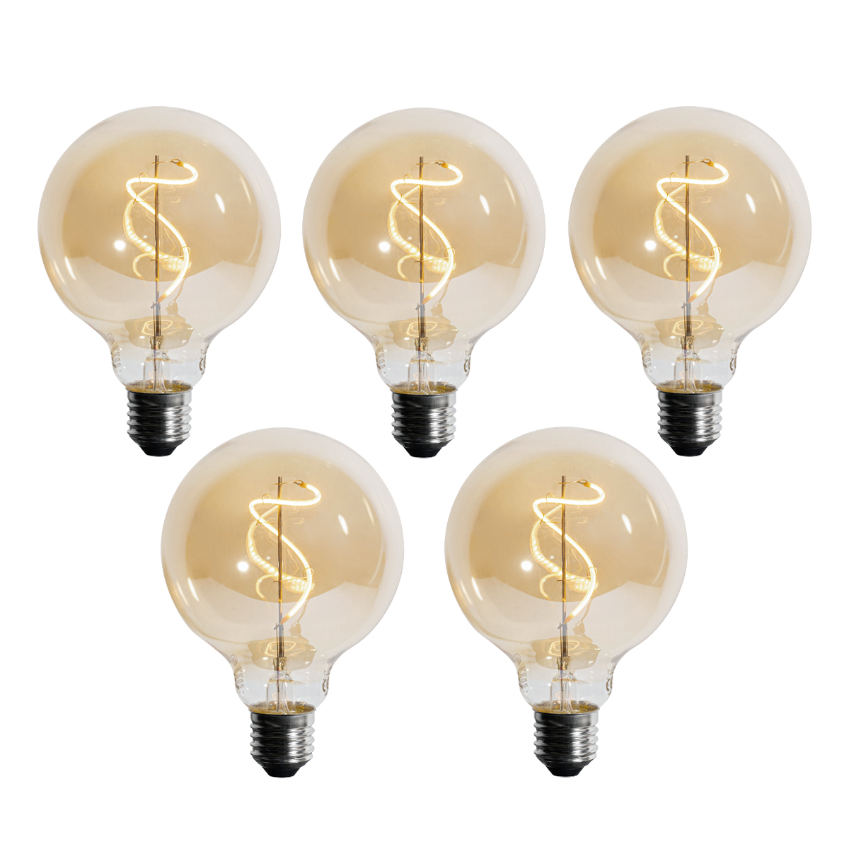 Sada 5 ks E27 Stmievateľná LED žiarovka so špirálovým vláknom G95 4W 270lm 2700K