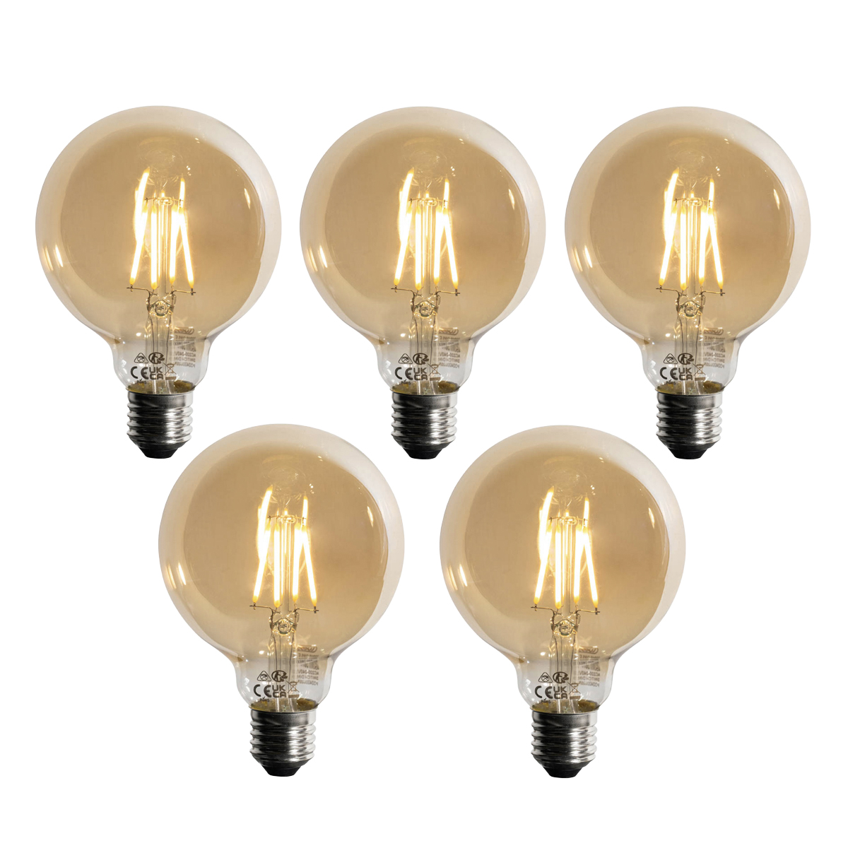 Sada 5 ks E27 3-stupňová stmievateľná LED žiarovka zlatá G95 4W 450lm 2700K