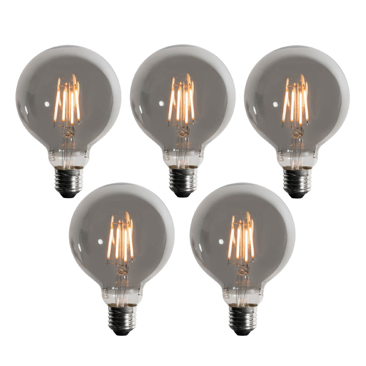 5 darabos E27 3 fokozatban dimmelhető LED izzó készlet, füstszínű G95 4W 200 lm 1900K