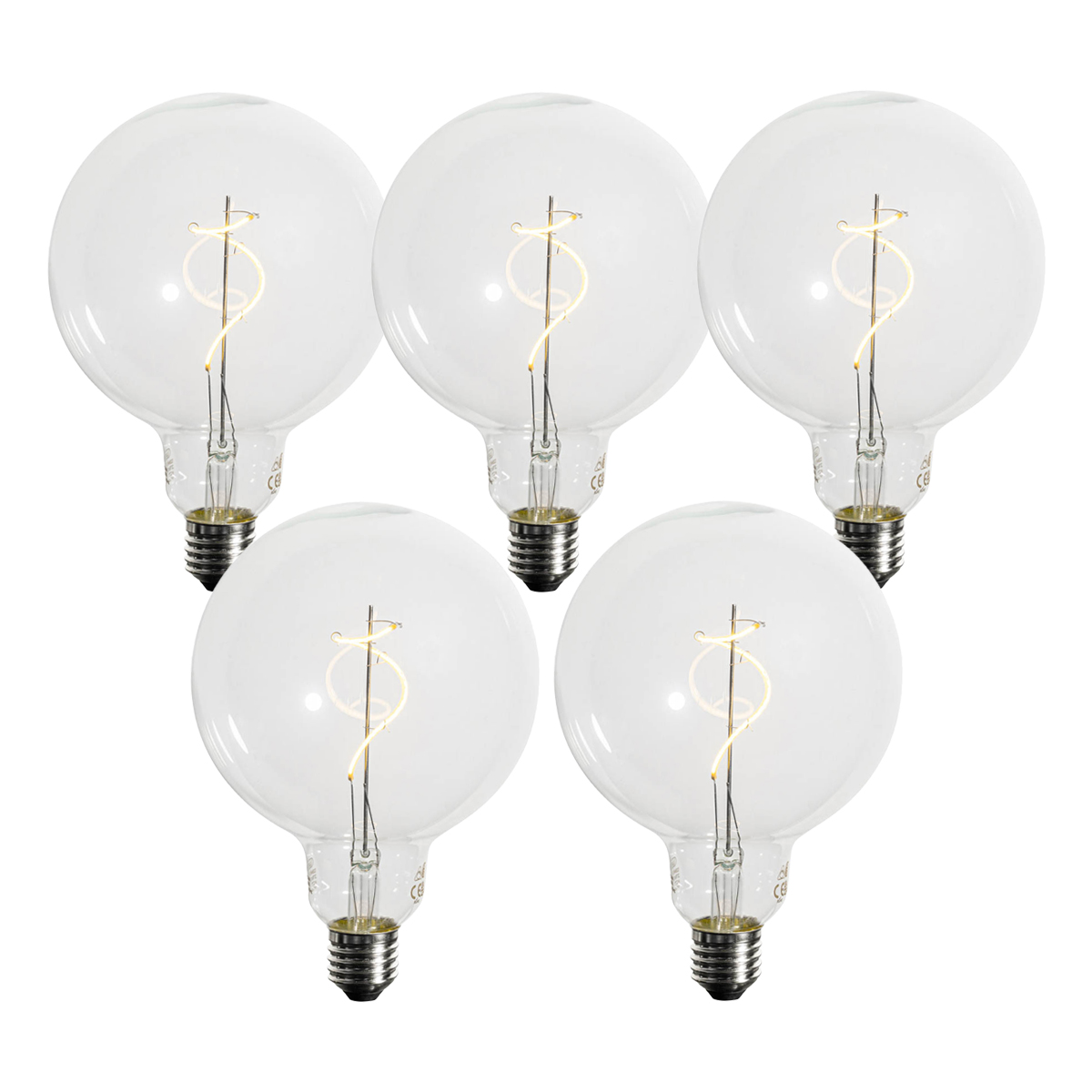 Sada 5 stmievateľných LED žiaroviek E27 so špirálovým vláknom G125 4W 270 lm 2700K