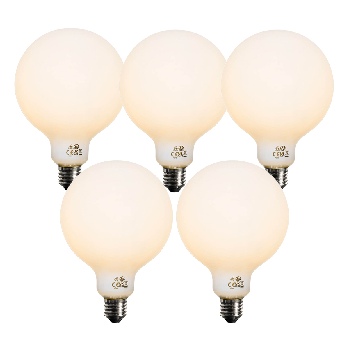 Sada 5 ks Stmievateľná LED žiarovka E27 opálové sklo G125 5W 450lm 2200K