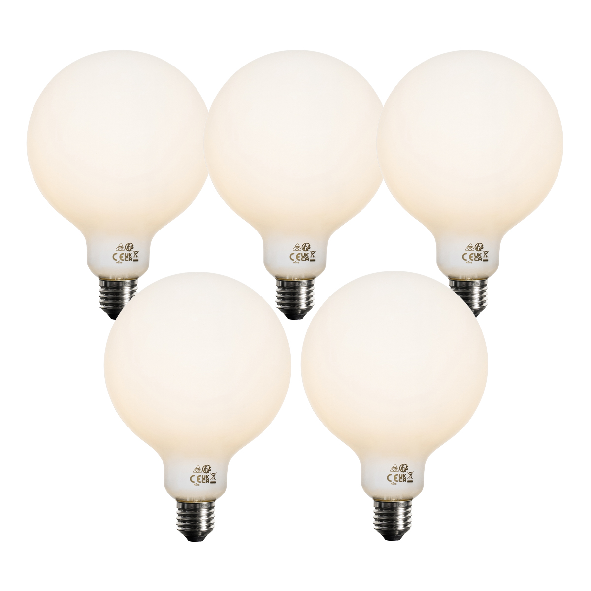 5 db E27 3-lépcsős dimmelhető LED izzó opál üveg G125 4W 450lm 3000K
