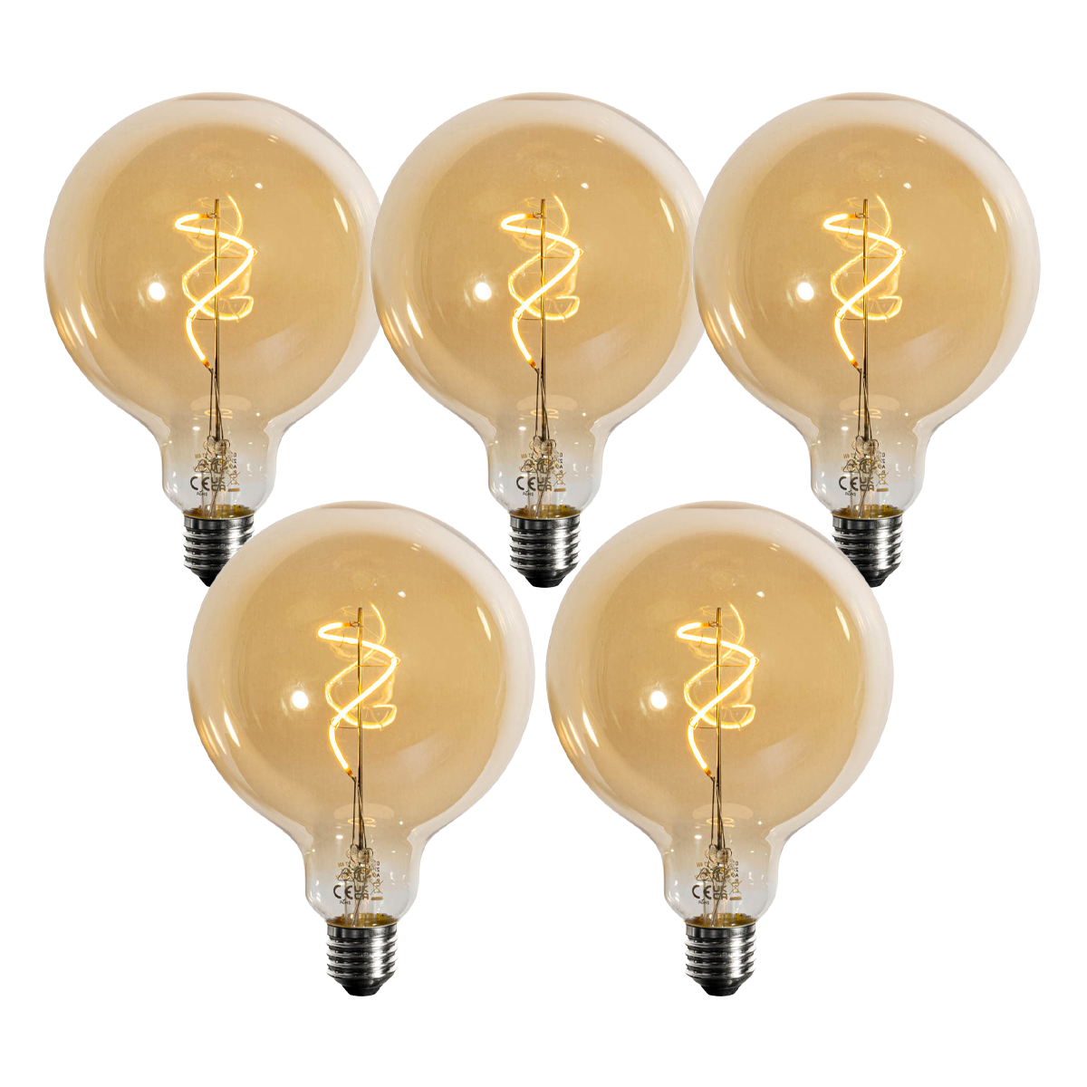 5 darabos E27-es dimmelhető LED izzókészlet spirálizzószállal, arany G125 4W 270 lm 2200K