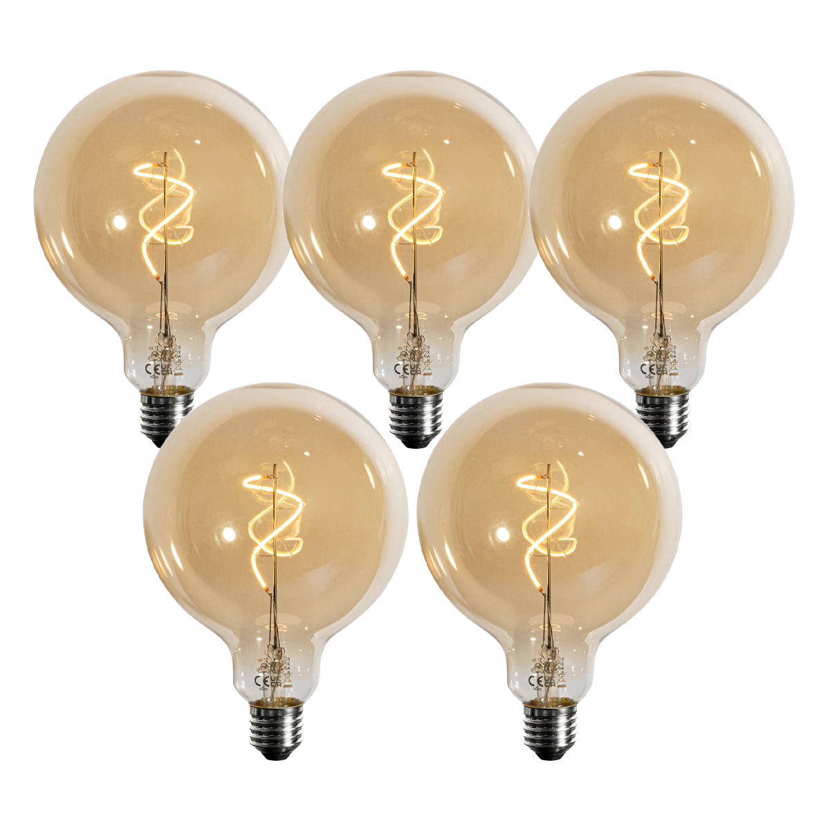 5 darabos E27 dimmelhető LED izzókészlet spirál filament arany G125 4W 270 lm 2700K