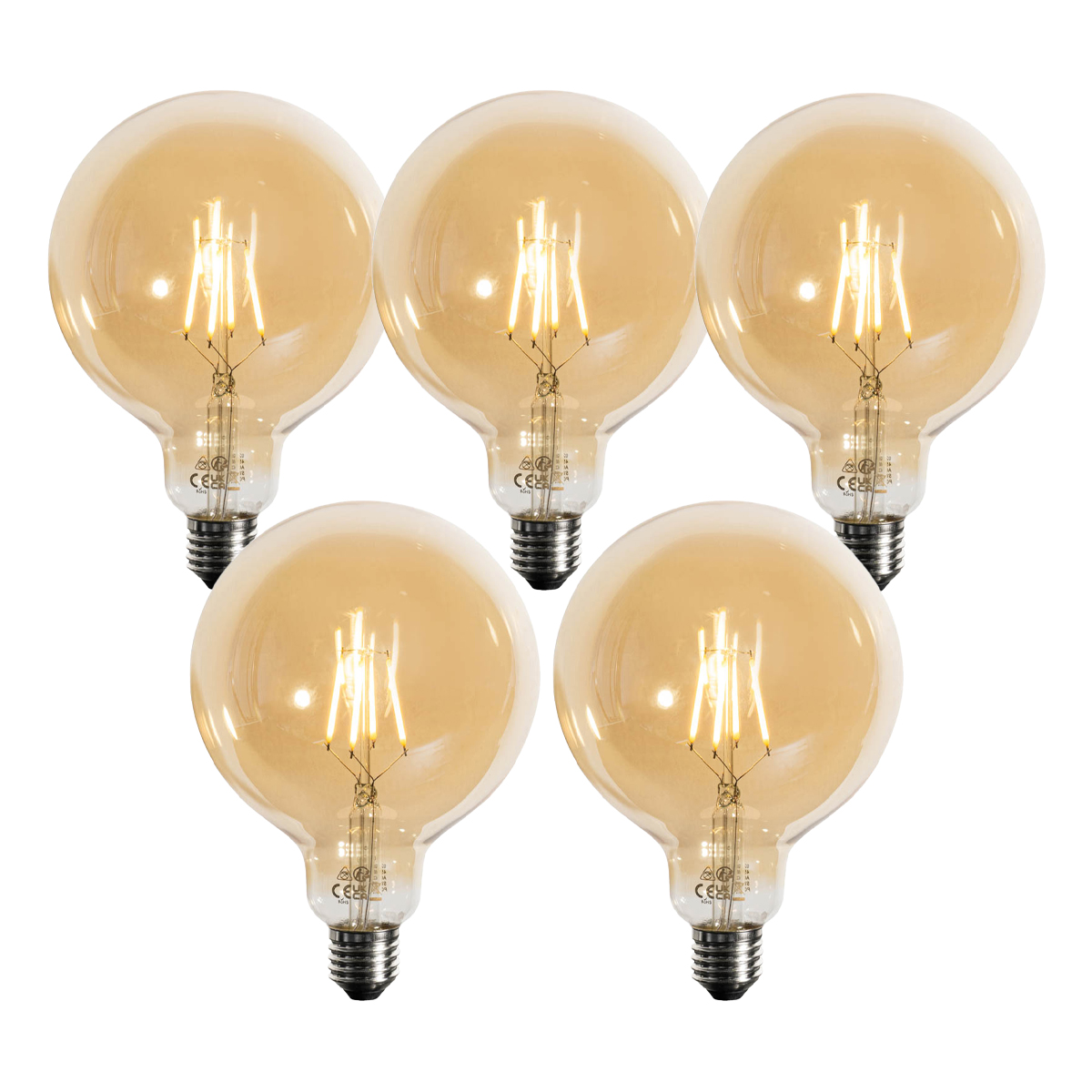 Sada 5 ks E27 3-stupňová stmievateľná LED lampa zlatá G125 4W 450lm 2700K