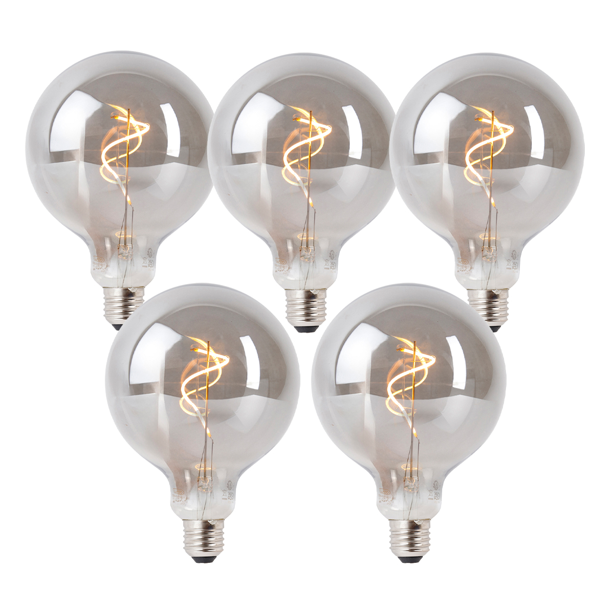 Set de 5 becuri LED E27 dimabile fumurii G125 4W 130 lm 1900K