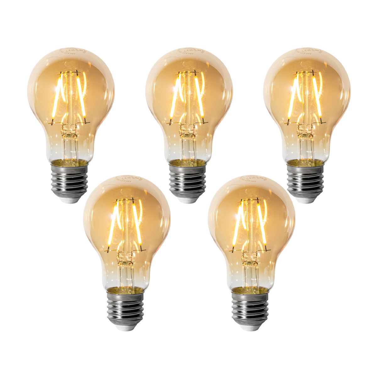Set de 5 becuri LED E27 reglabile A60 aurii 3W 310 lm 2200K