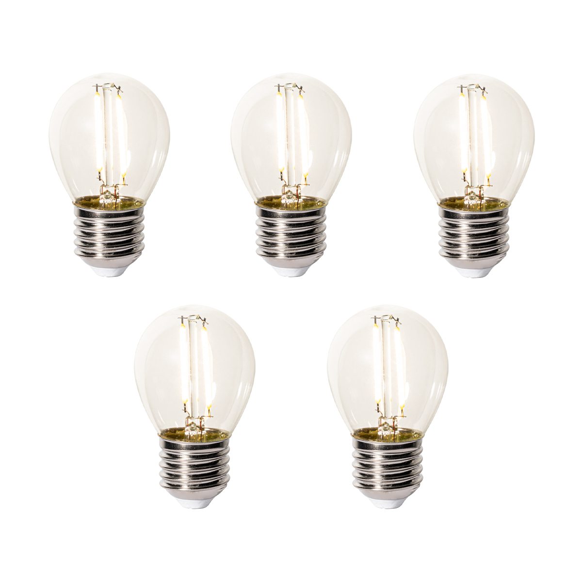 Set de 5 becuri LED E27 reglabile P45 sticlă transparentă 3W 250 lm 2200K