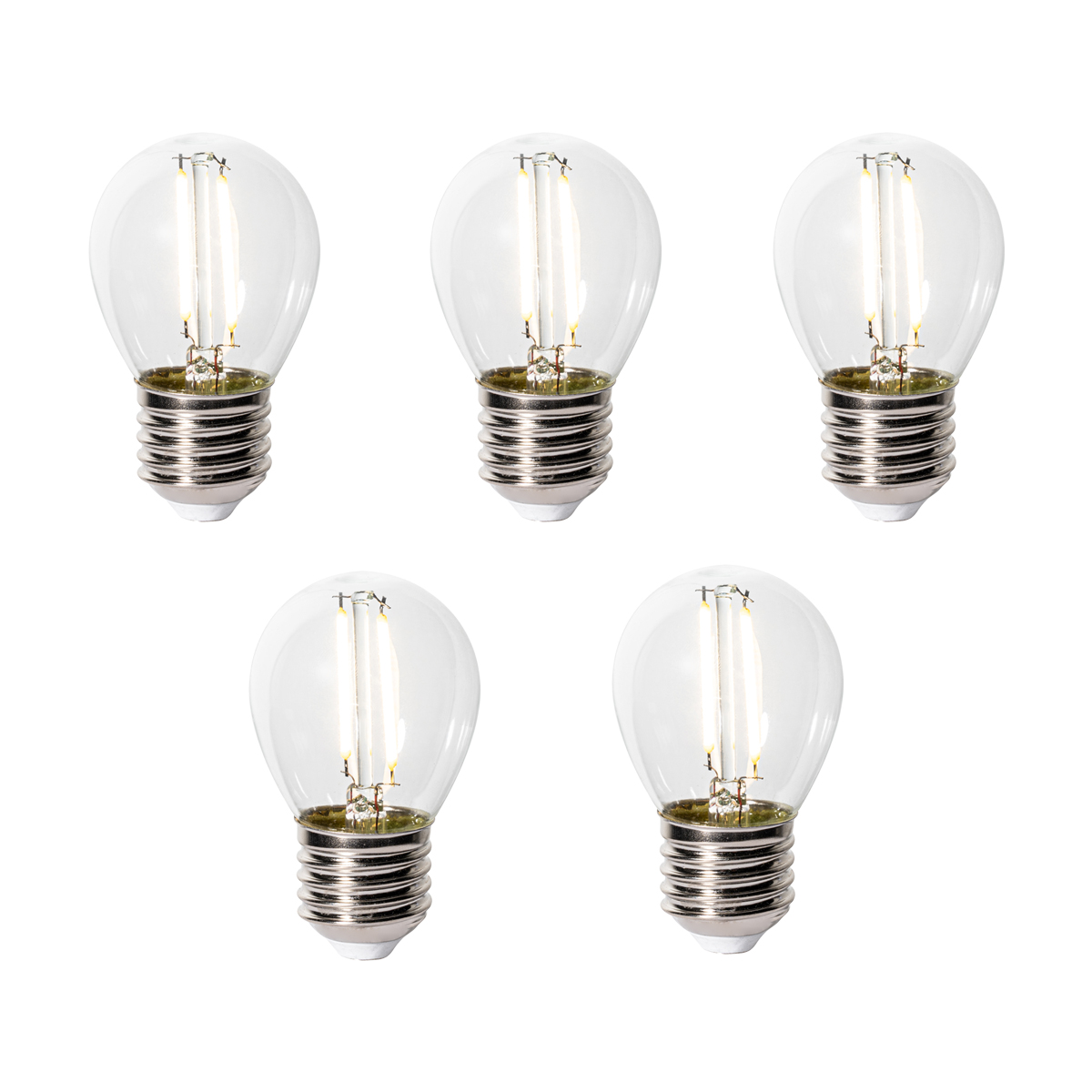 Set de 5 becuri LED E27 reglabile P45 sticlă transparentă 3W 250 lm 3000K