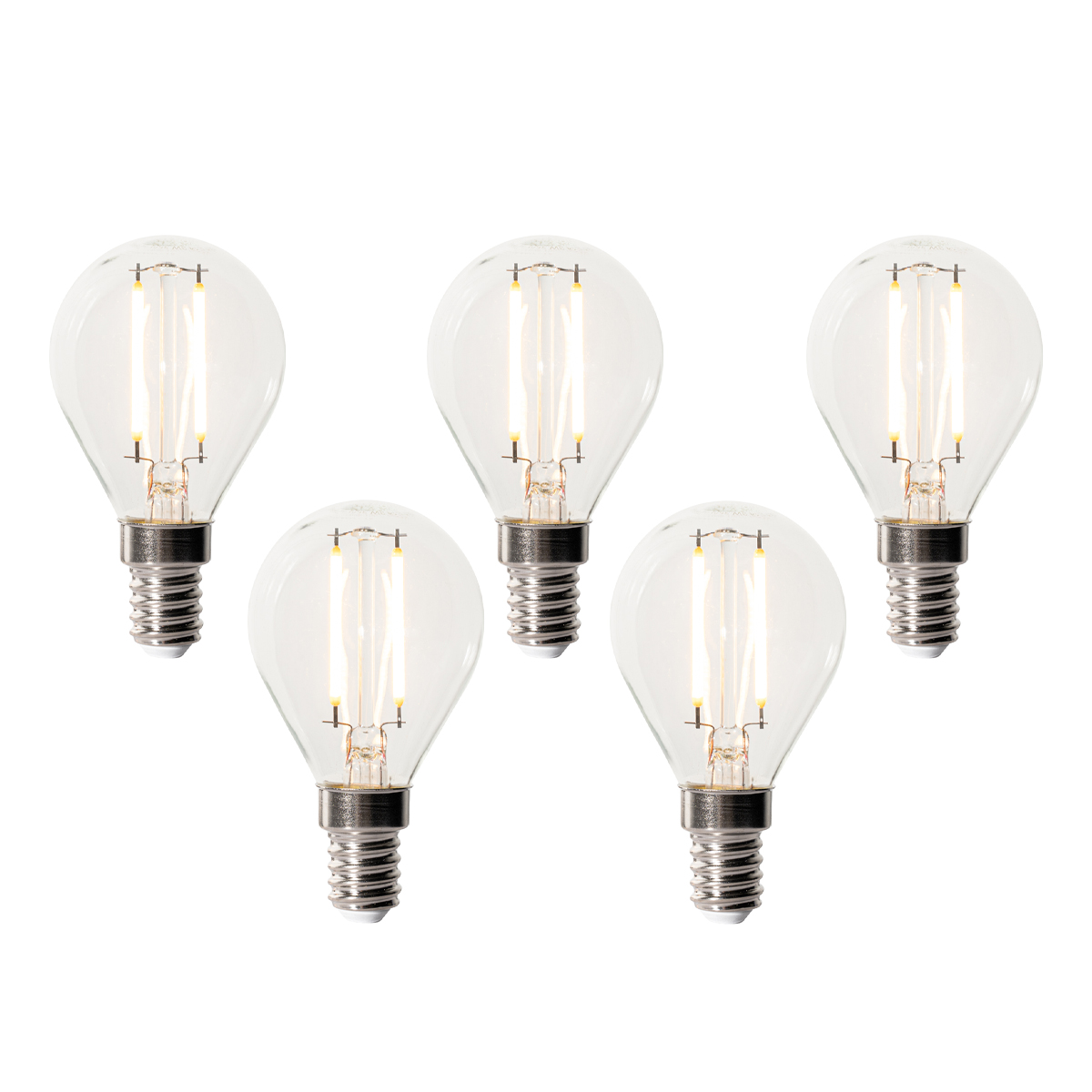 Sada 5 ks E14 dimbare LED lamp P45 helder glas 3W 250 lm 2200K