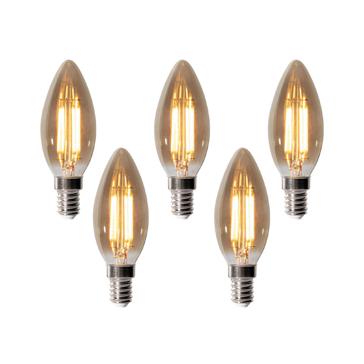 Set van 5 E14 dimbare LED lampen B35 smoke 4W 300 lm 2200K
