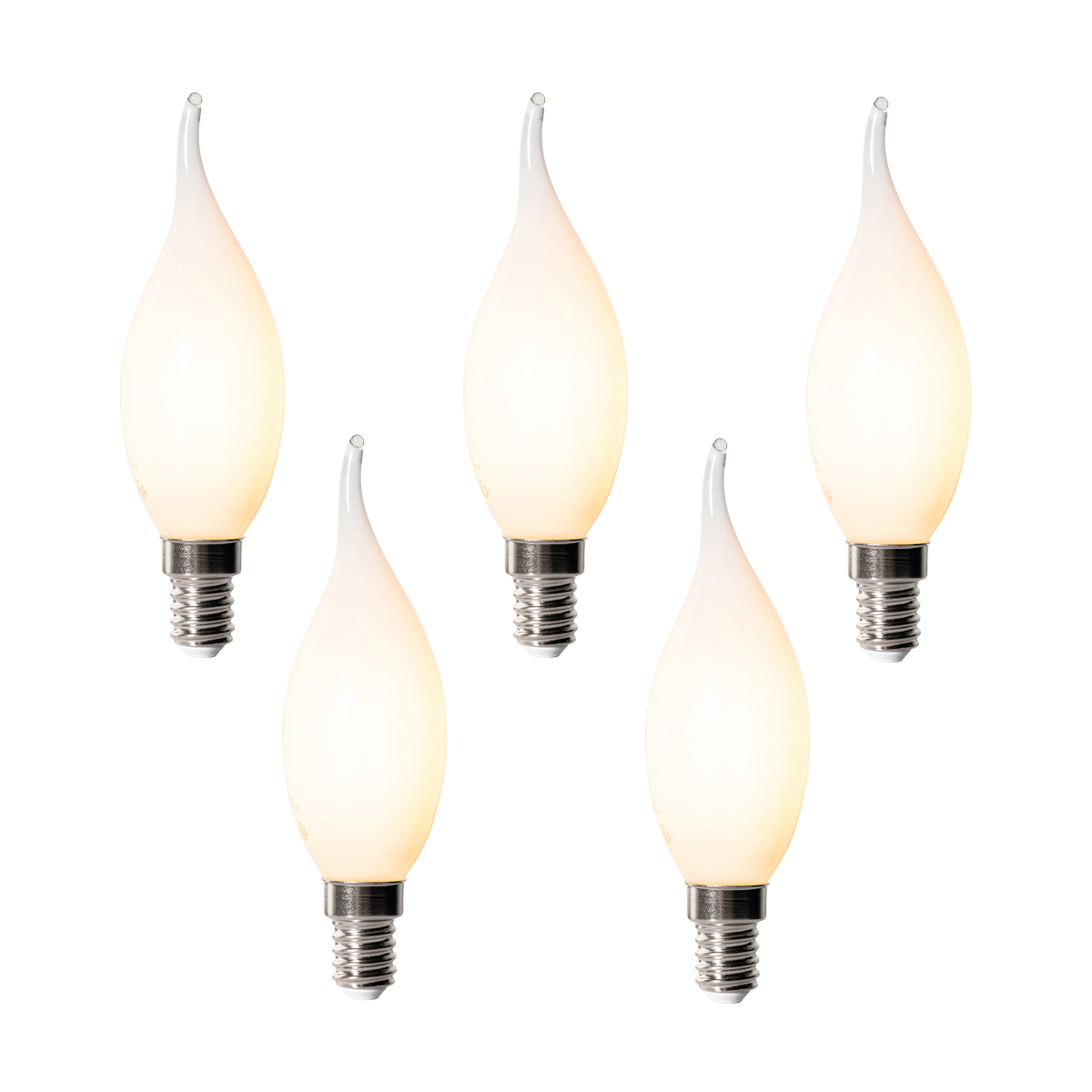 Set van 5 E14 dimbare LED lampen BXS35 opaal 4W 450 lm 2200K