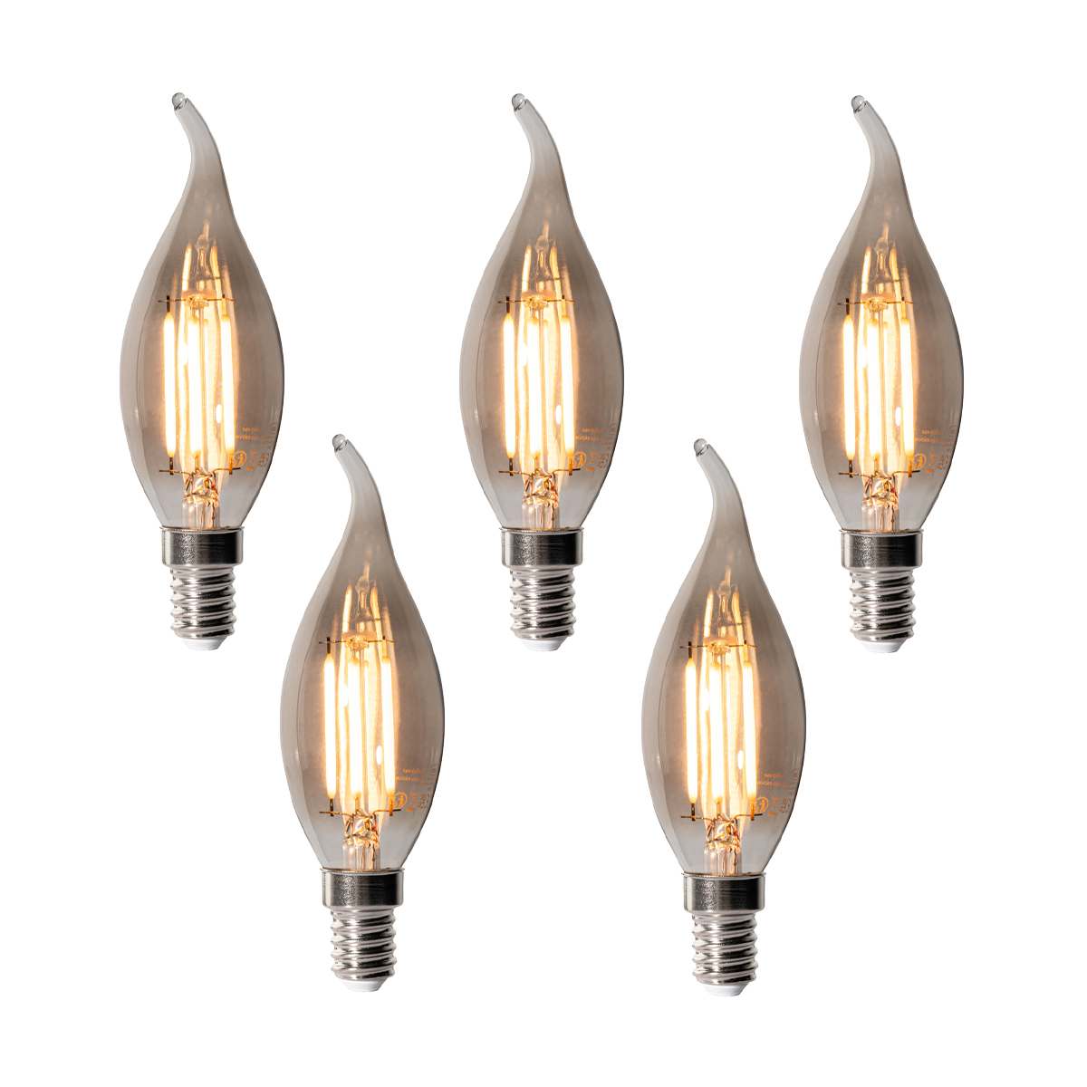 Set van 5 E14 dimbare LED lampen BXS35 smoke 4W 300 lm 2200K