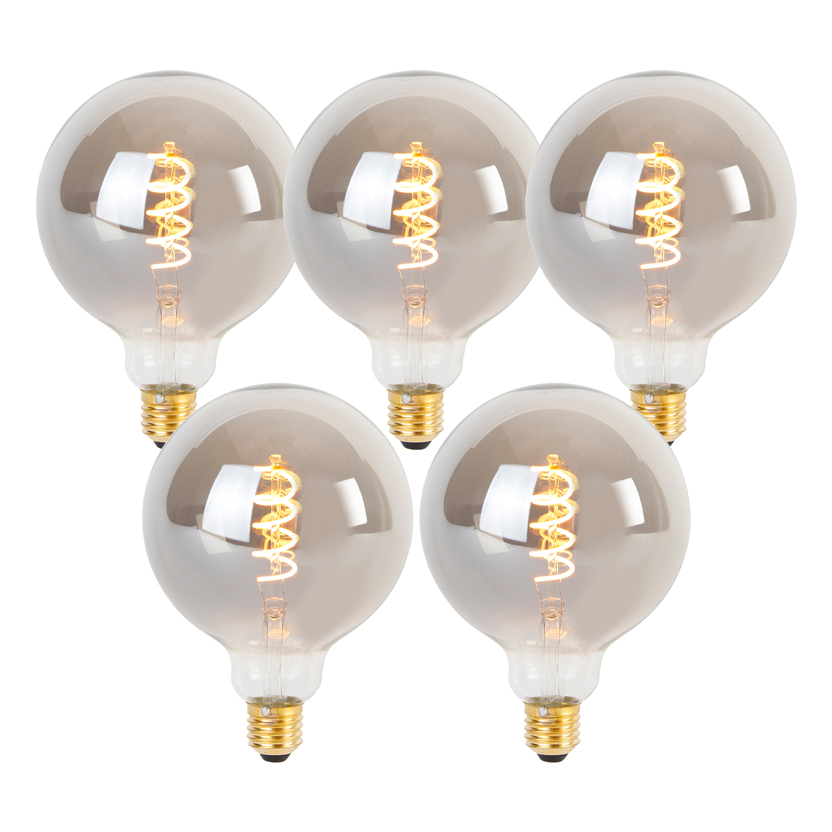 5 db E27-es dimmelhető LED izzó, G125-ös spirál izzószál, füstüveg, 4W, 120lm, 1800K