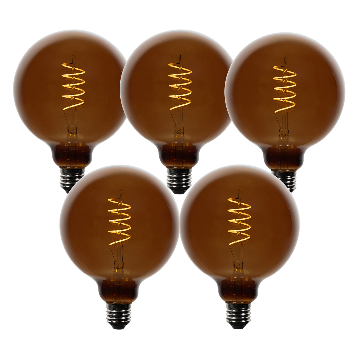 Set of 5 E27 Dimmable LED Bulbs G125 Brown 4W 120 lm 1800K