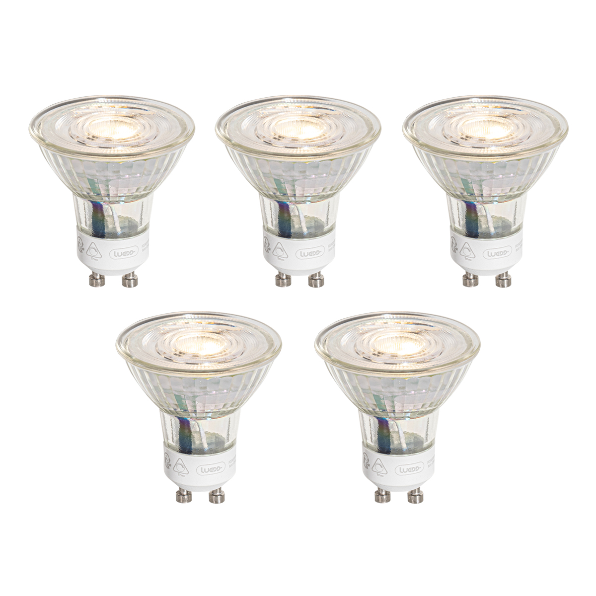 Set de 5 becuri LED GU10 50mm cu 3 trepte de intensitate luminoasă reglabile în Kelvin transparente 49W 450 lm 2000-2700K
