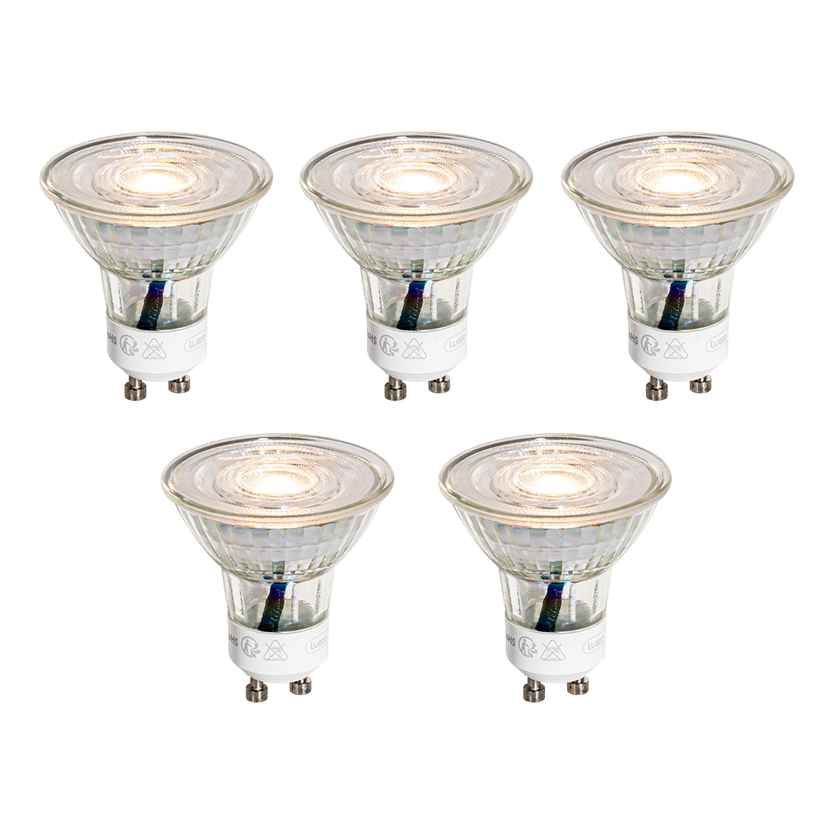 5 darabos GU10 50 mm-es LED izzókészlet, átlátszó, 4,9 W, 450 lm, 3000 K
